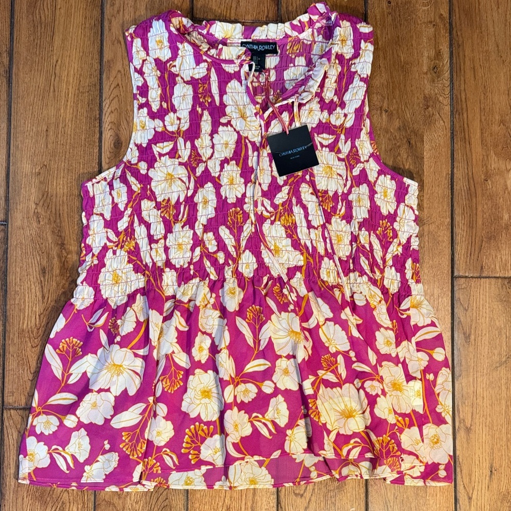 Cynthia Rowley Pink Floral Smocked Sleeveless Camisole